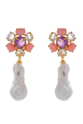 Pink Opal Baroque Pearl Earrings
