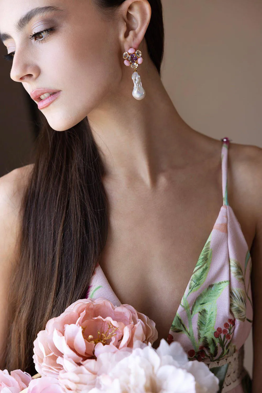 Pink Opal Baroque Pearl Earrings