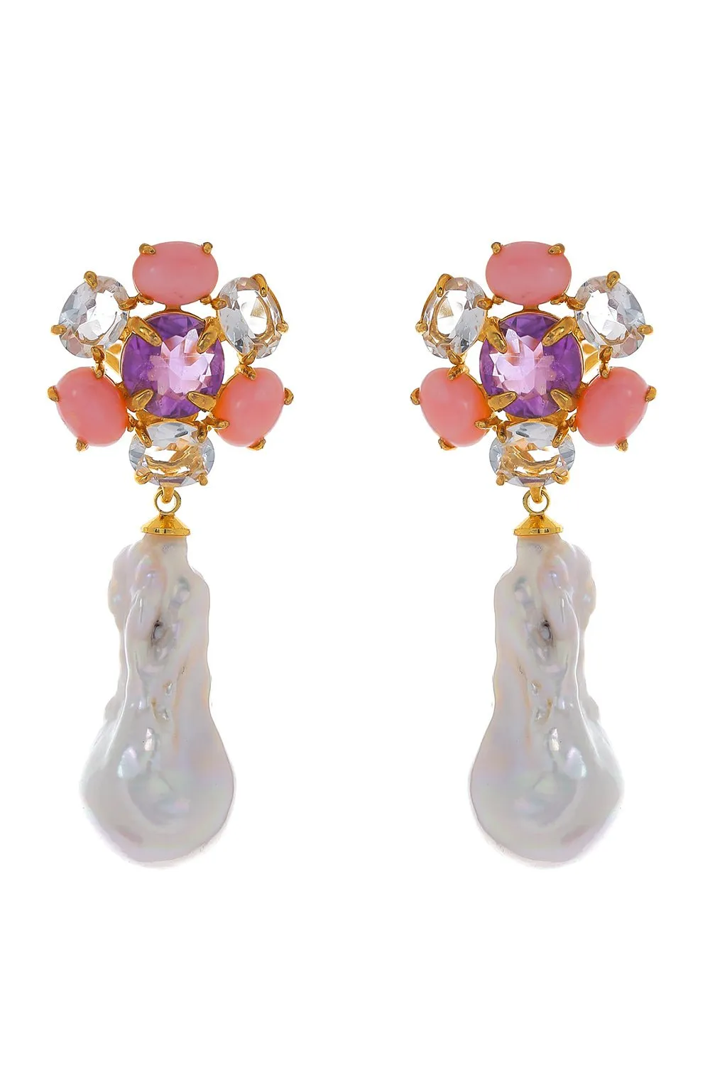 Pink Opal Baroque Pearl Earrings