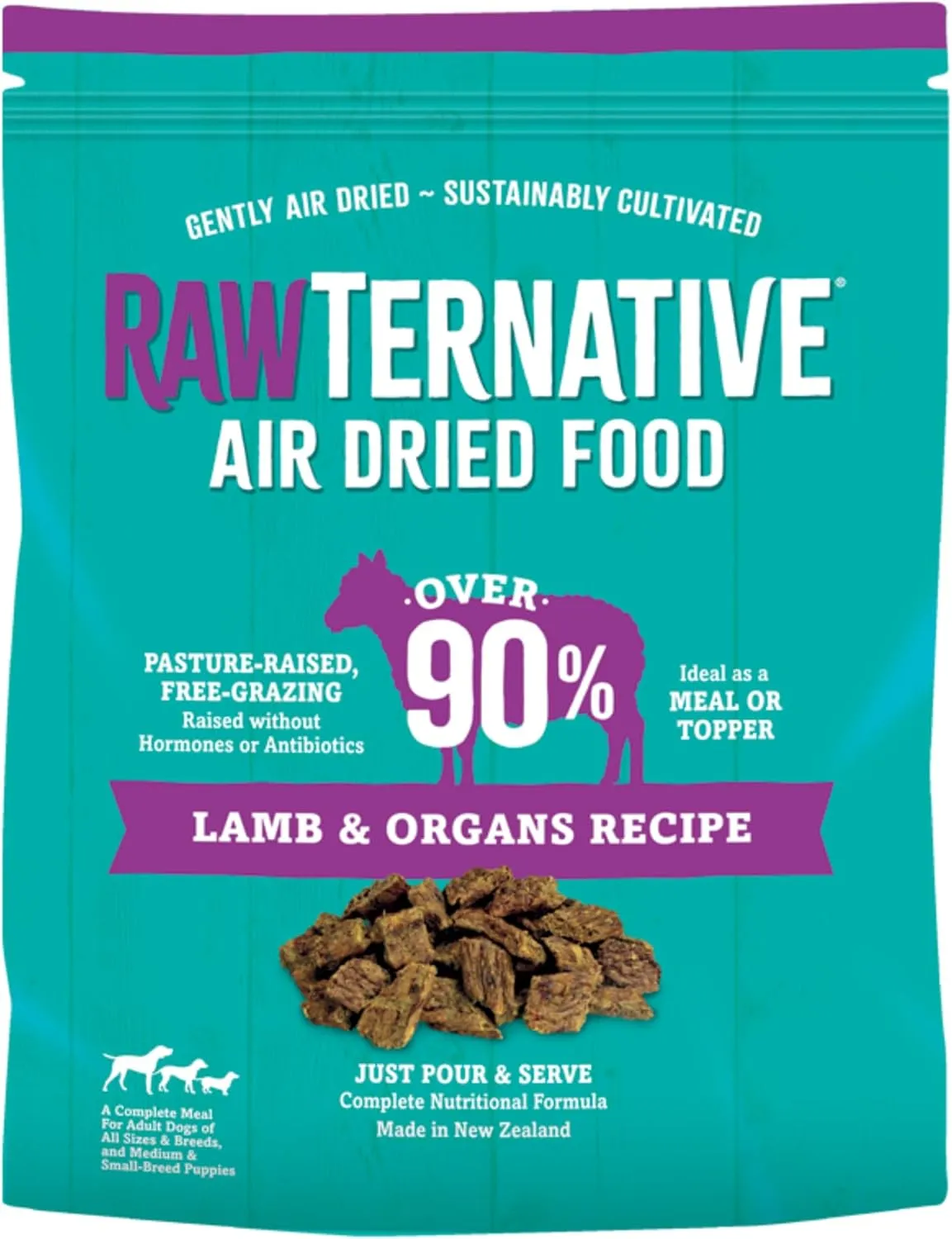 RawTernative Air Dried Dog Food, High Protein, Over 90% Real Lamb & Lamb Organs   New Zealand Green Mussels, Complete Meal or Topper, Grain Free, Gluten Free, Non GMO, (5 oz Bag)