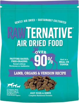 RawTernative Air Dried Dog Food, High Protein, Over 90% Real Lamb, Organs, & Venison   New Zealand Green Mussels, Complete Meal or Topper, Grain Free, Gluten Free, Non GMO, (1 lb Bag)