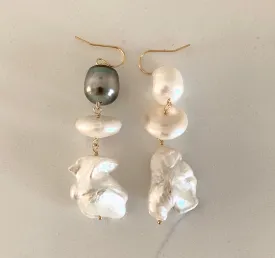 Salt and Pepper Tahitian and Baroque Pearl Earrings