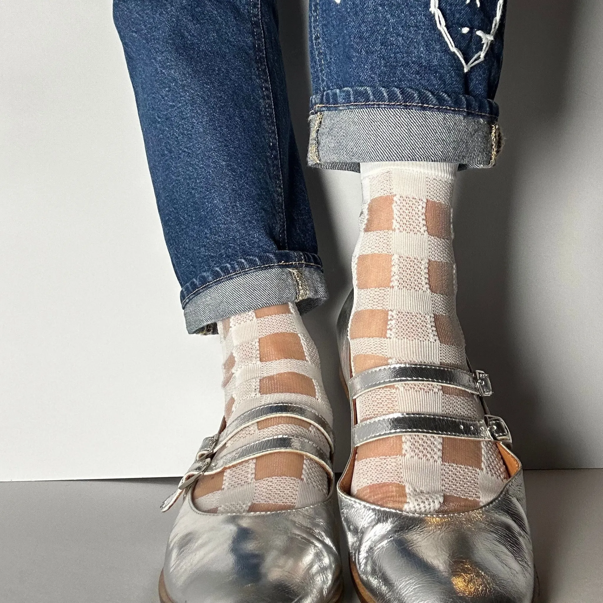Sheer Checked Socks