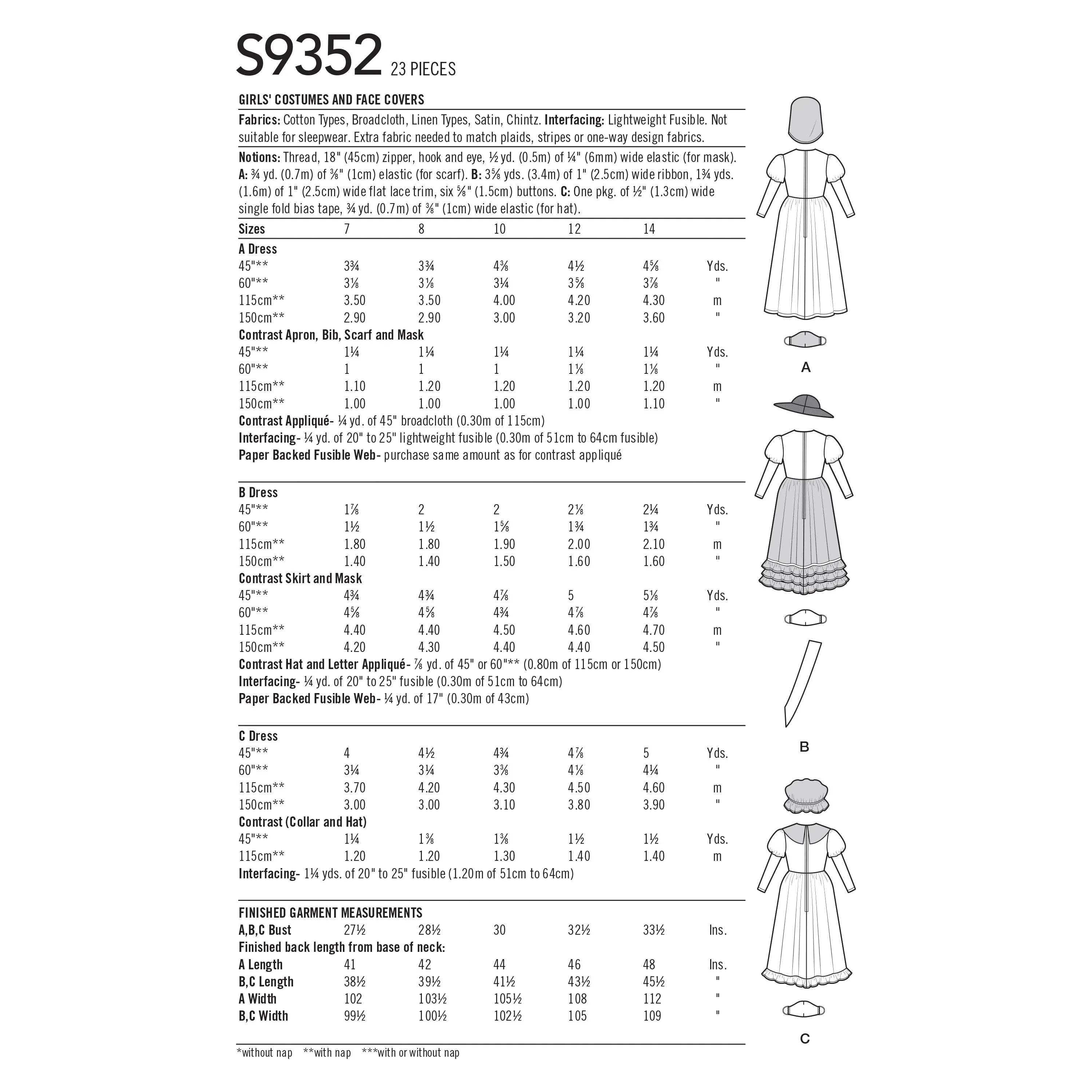 Simplicity Sewing Pattern 9352 Girls' Costumes and Face Covers