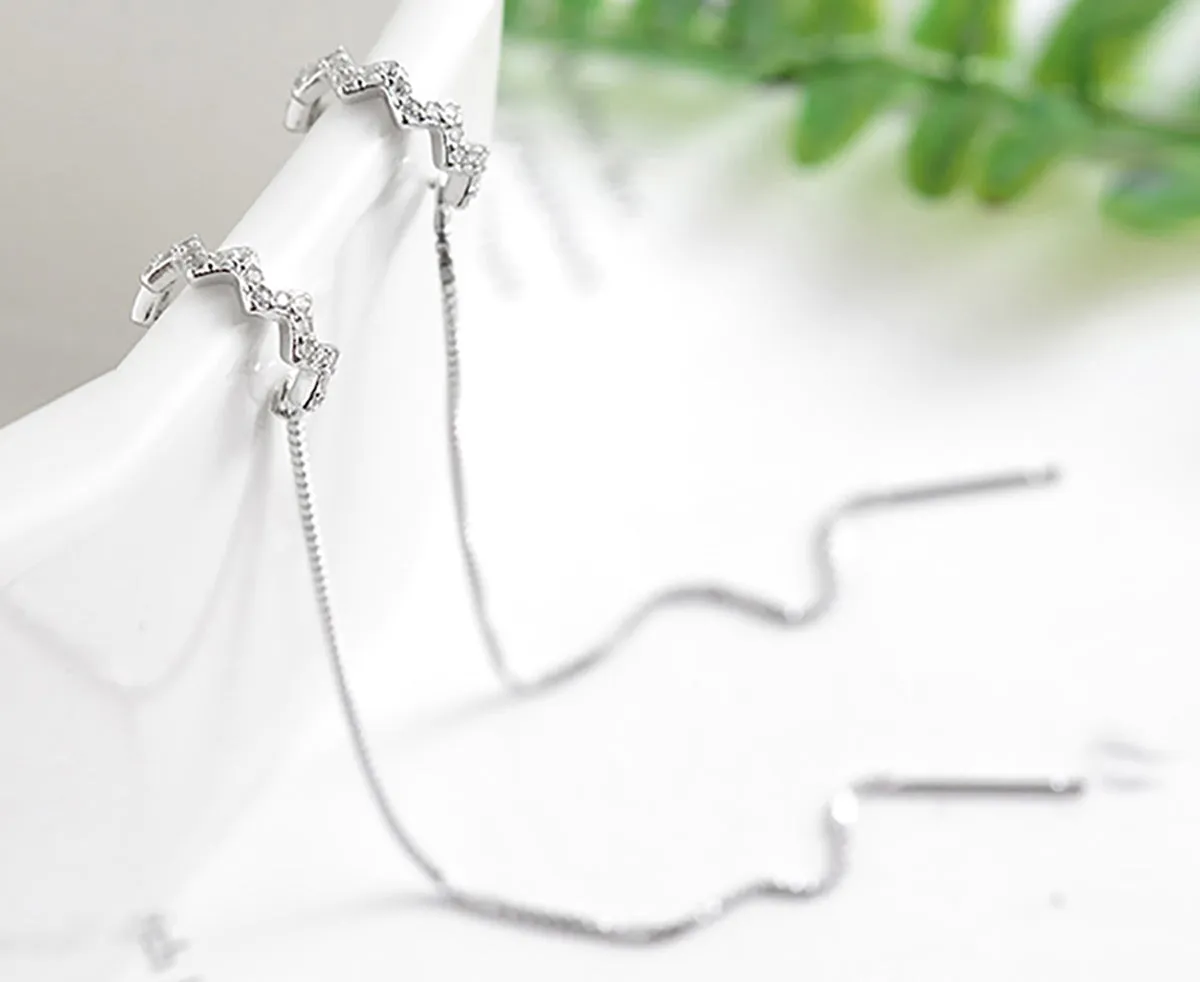 SLUYNZ 925 Sterling Silver Wave Cuff Earrings Wrap Tassel Earrings for Women Teen Girls Threader Earrings Chain