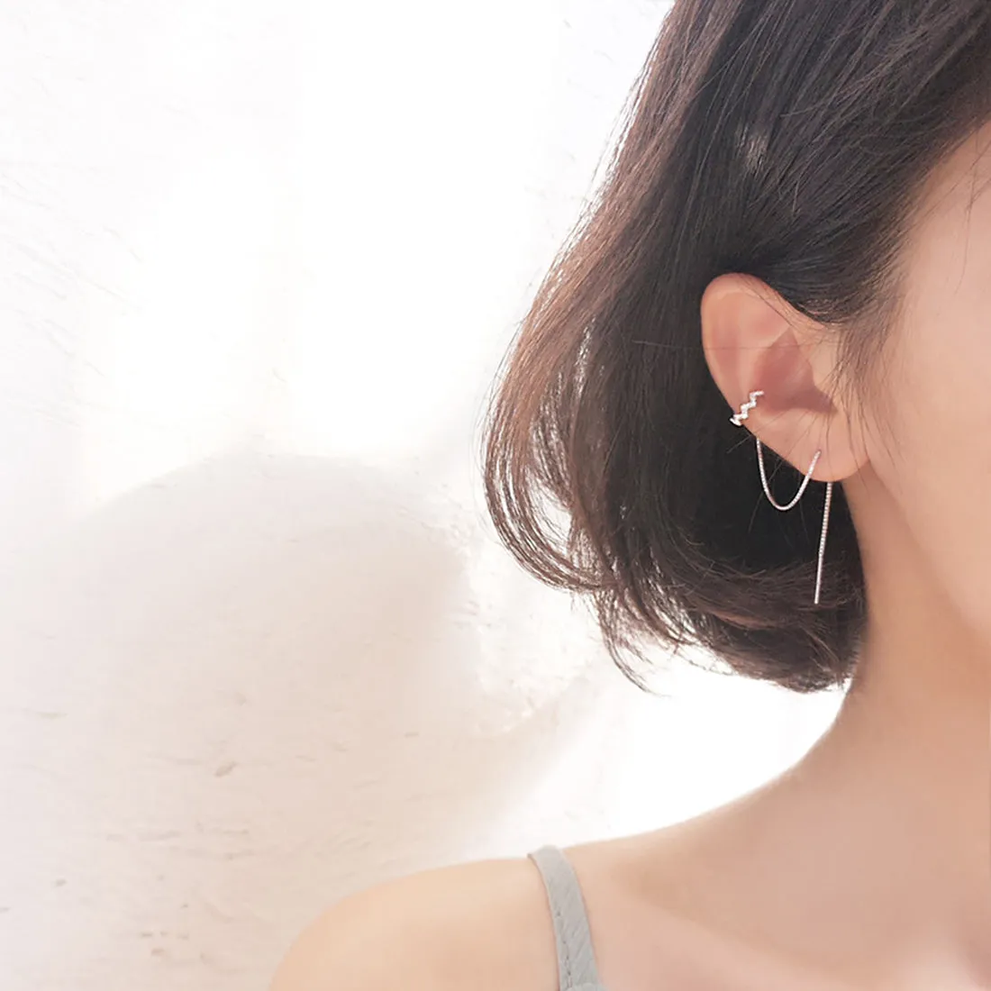 SLUYNZ 925 Sterling Silver Wave Cuff Earrings Wrap Tassel Earrings for Women Teen Girls Threader Earrings Chain