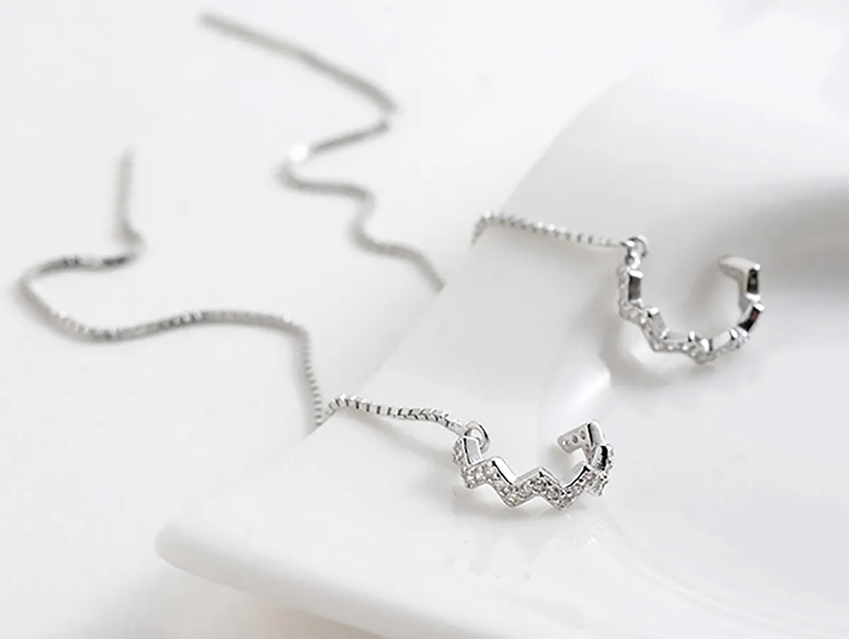 SLUYNZ 925 Sterling Silver Wave Cuff Earrings Wrap Tassel Earrings for Women Teen Girls Threader Earrings Chain