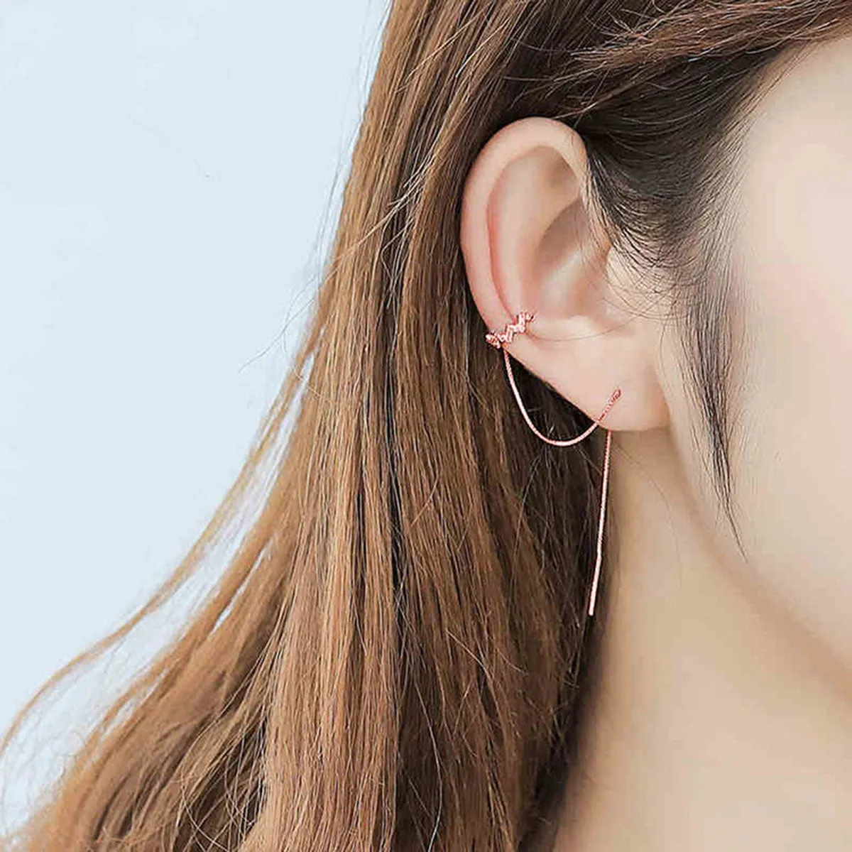 SLUYNZ 925 Sterling Silver Wave Cuff Earrings Wrap Tassel Earrings for Women Teen Girls Threader Earrings Chain