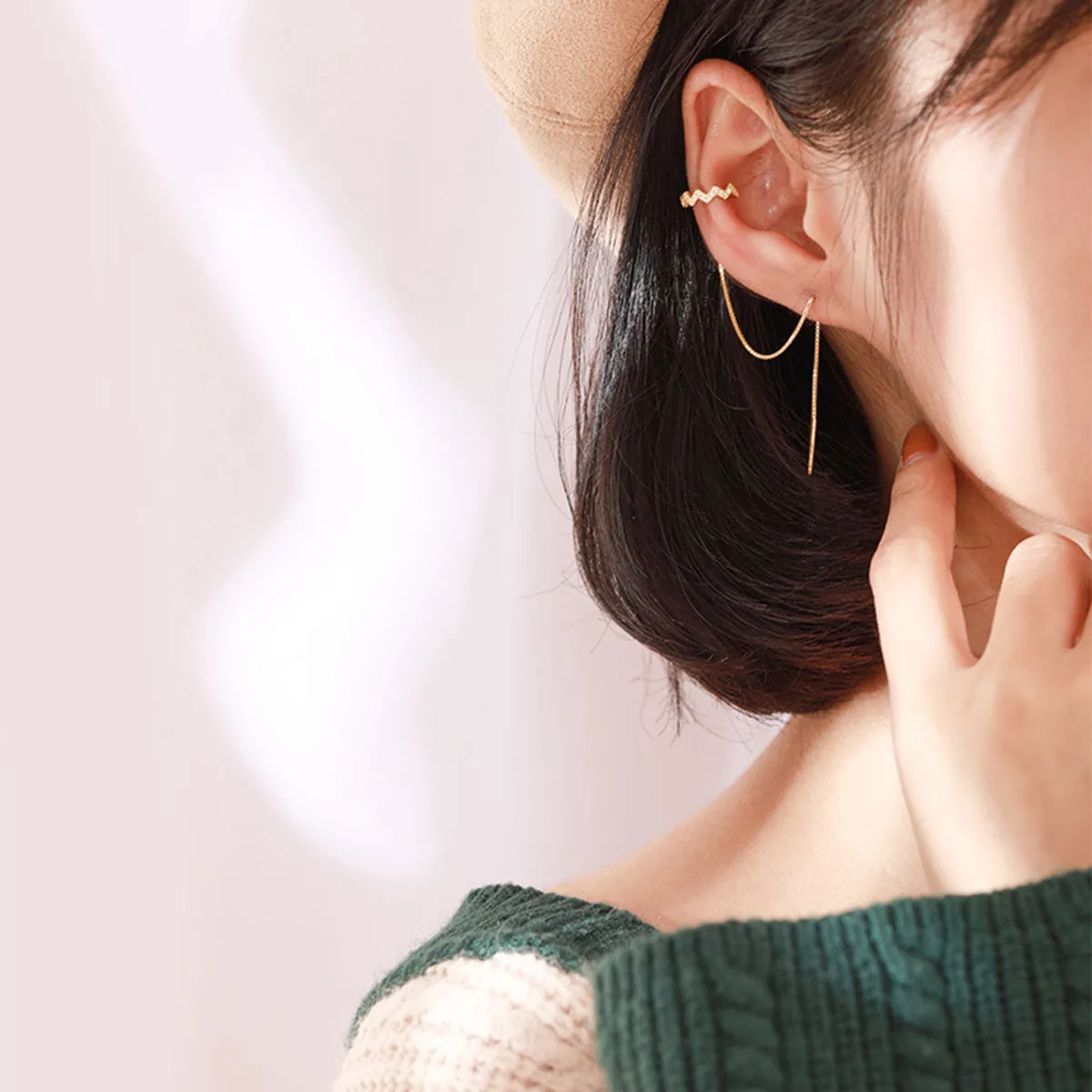 SLUYNZ 925 Sterling Silver Wave Cuff Earrings Wrap Tassel Earrings for Women Teen Girls Threader Earrings Chain