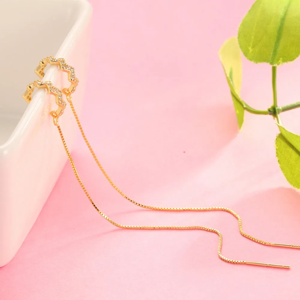 SLUYNZ 925 Sterling Silver Wave Cuff Earrings Wrap Tassel Earrings for Women Teen Girls Threader Earrings Chain