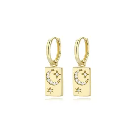 Star and Moon Charm Hoop Earring