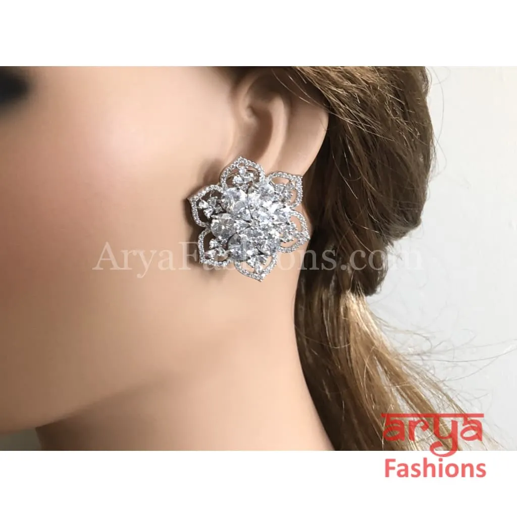 Star Shaped Silver Cubic Zirconia Round Studs