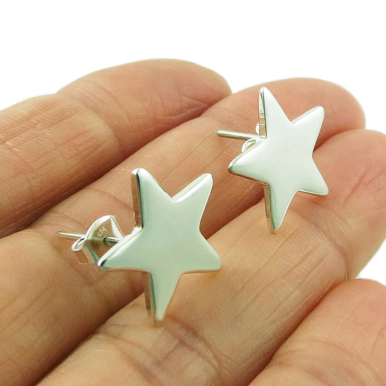 Sterling Silver Star Earrings Medium