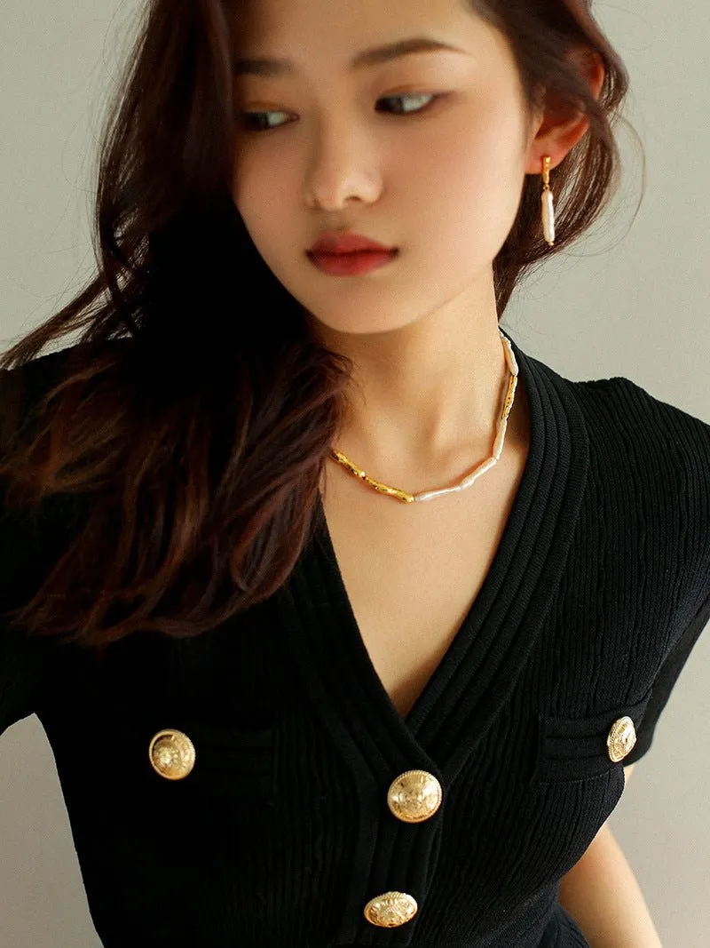 Streamer Toothpick Baroque Pearl Earrings