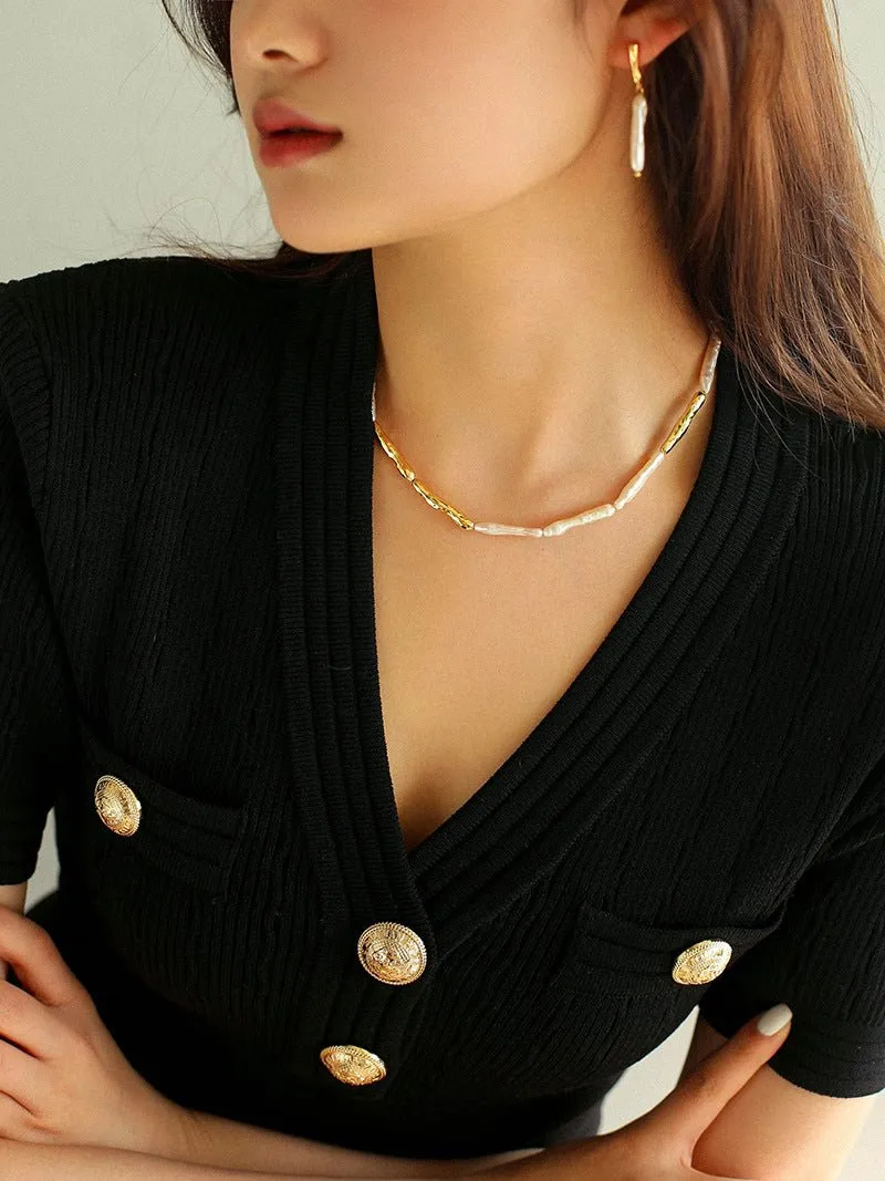 Streamer Toothpick Baroque Pearl Earrings