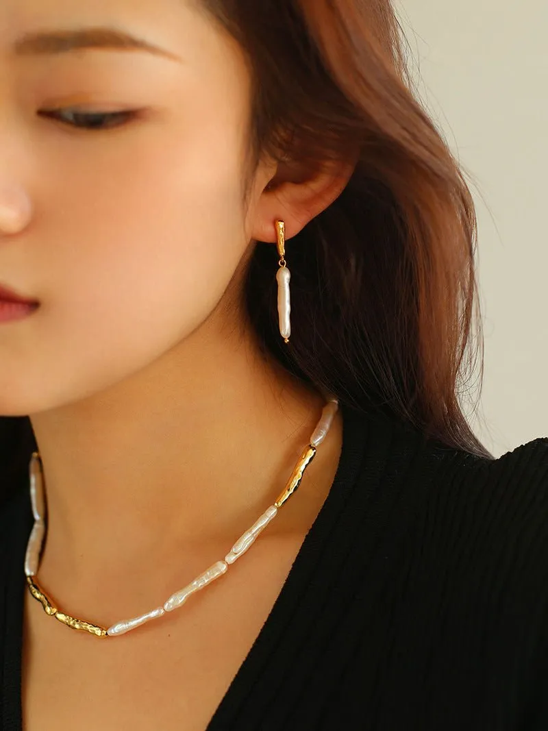 Streamer Toothpick Baroque Pearl Earrings
