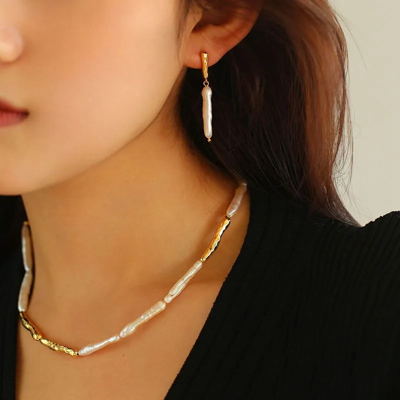Streamer Toothpick Baroque Pearl Earrings