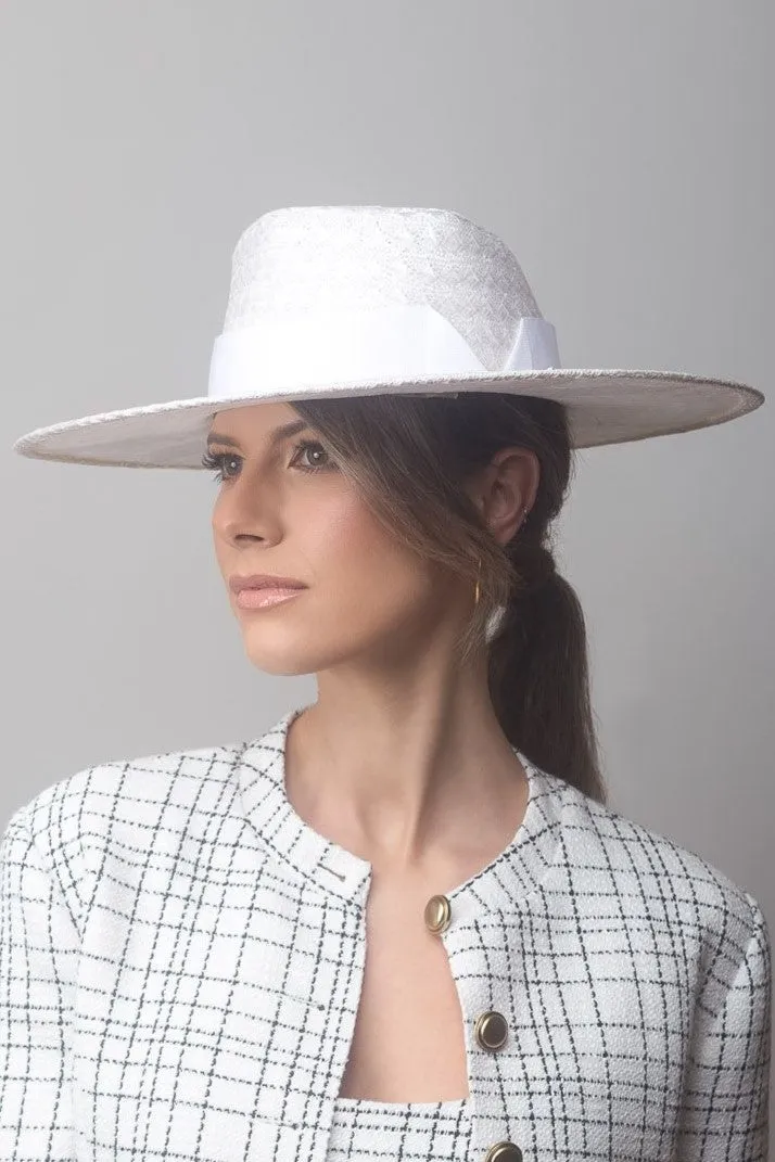 White Textured Wide Brimmed Hat