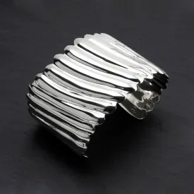 Wide Sterling Silver Sculpted Cuff Bracelet