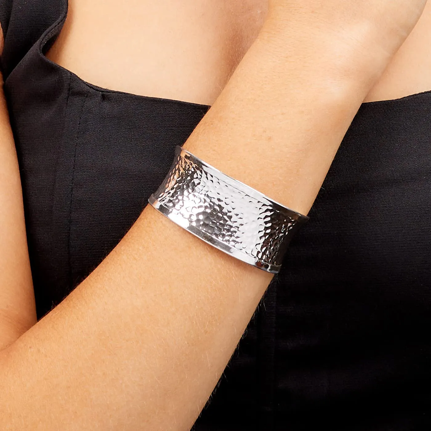 Women's Chunky Silver Cuff Bangle Hammered Sterling Silver