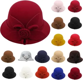 Wool Fedora Hats for Men Women Church Bowler Hat Bowtie Cap Bowler Cap (J, One Size)