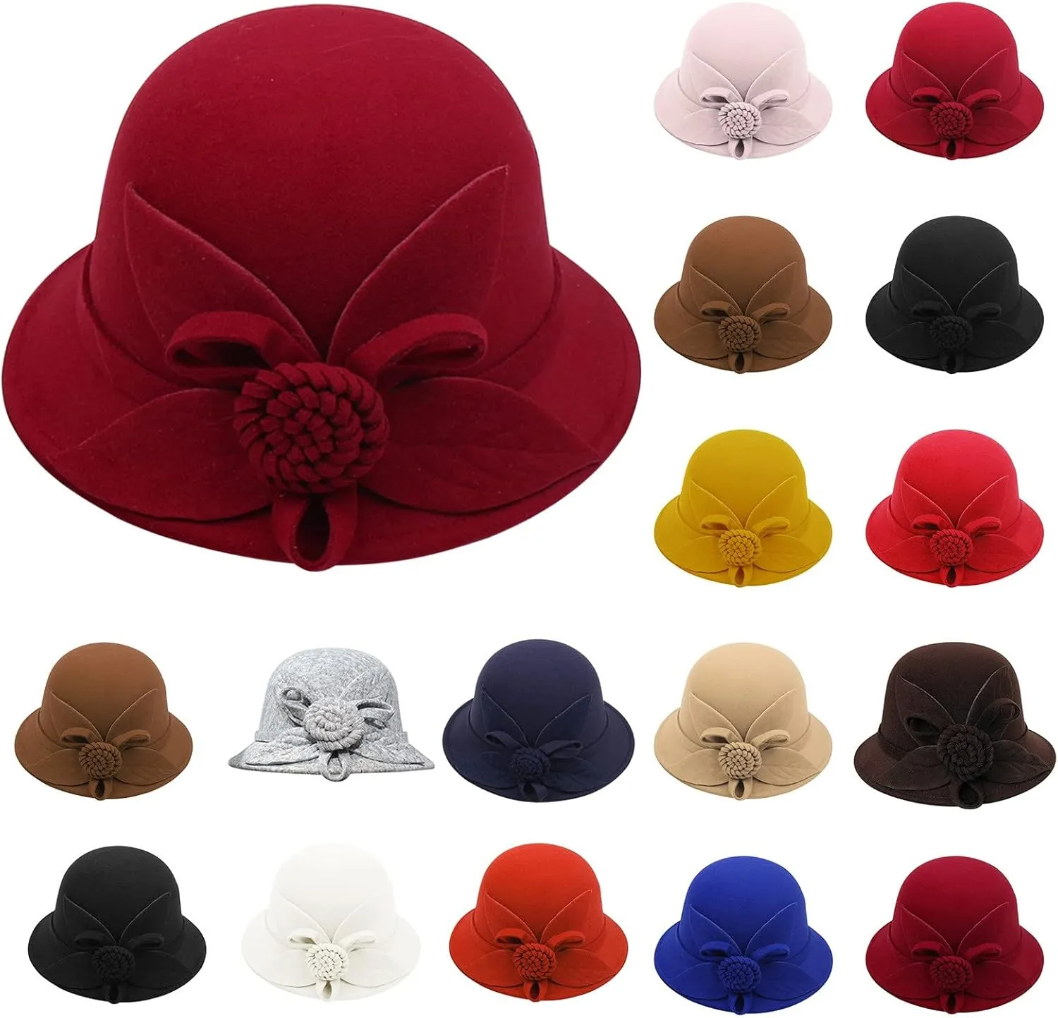 Wool Fedora Hats for Men Women Church Bowler Hat Bowtie Cap Bowler Cap (J, One Size)