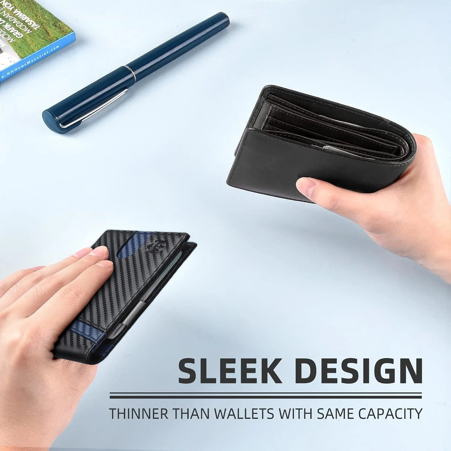 Zitahli Slim Wallet for Men Gifts 12 Card Slots ID Window With Money Clip Minimalist RFID Front Pocket Bifold Leather Small Thin Gift Box Dad Birthday Christmas Regalos Hombres