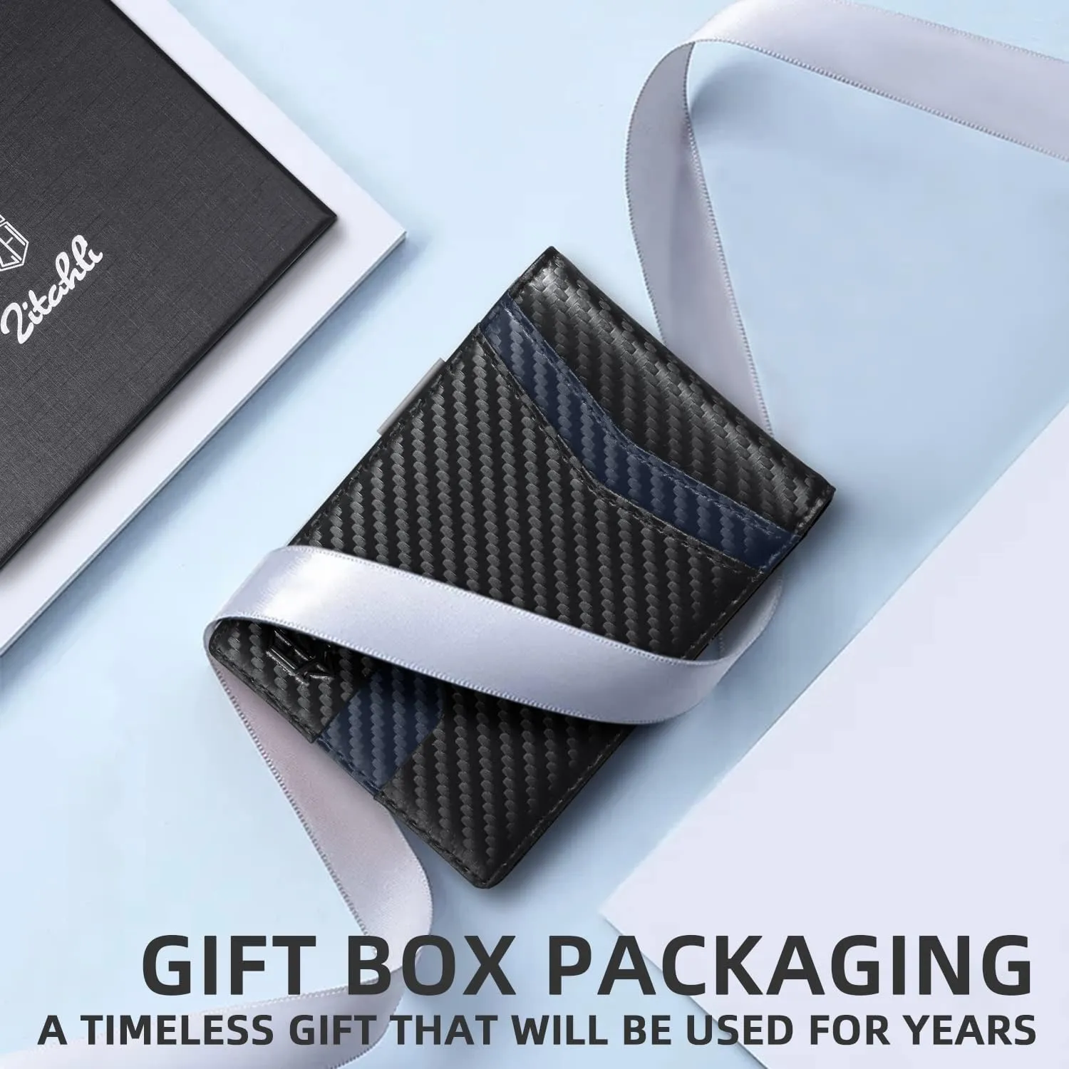 Zitahli Slim Wallet for Men Gifts 12 Card Slots ID Window With Money Clip Minimalist RFID Front Pocket Bifold Leather Small Thin Gift Box Dad Birthday Christmas Regalos Hombres