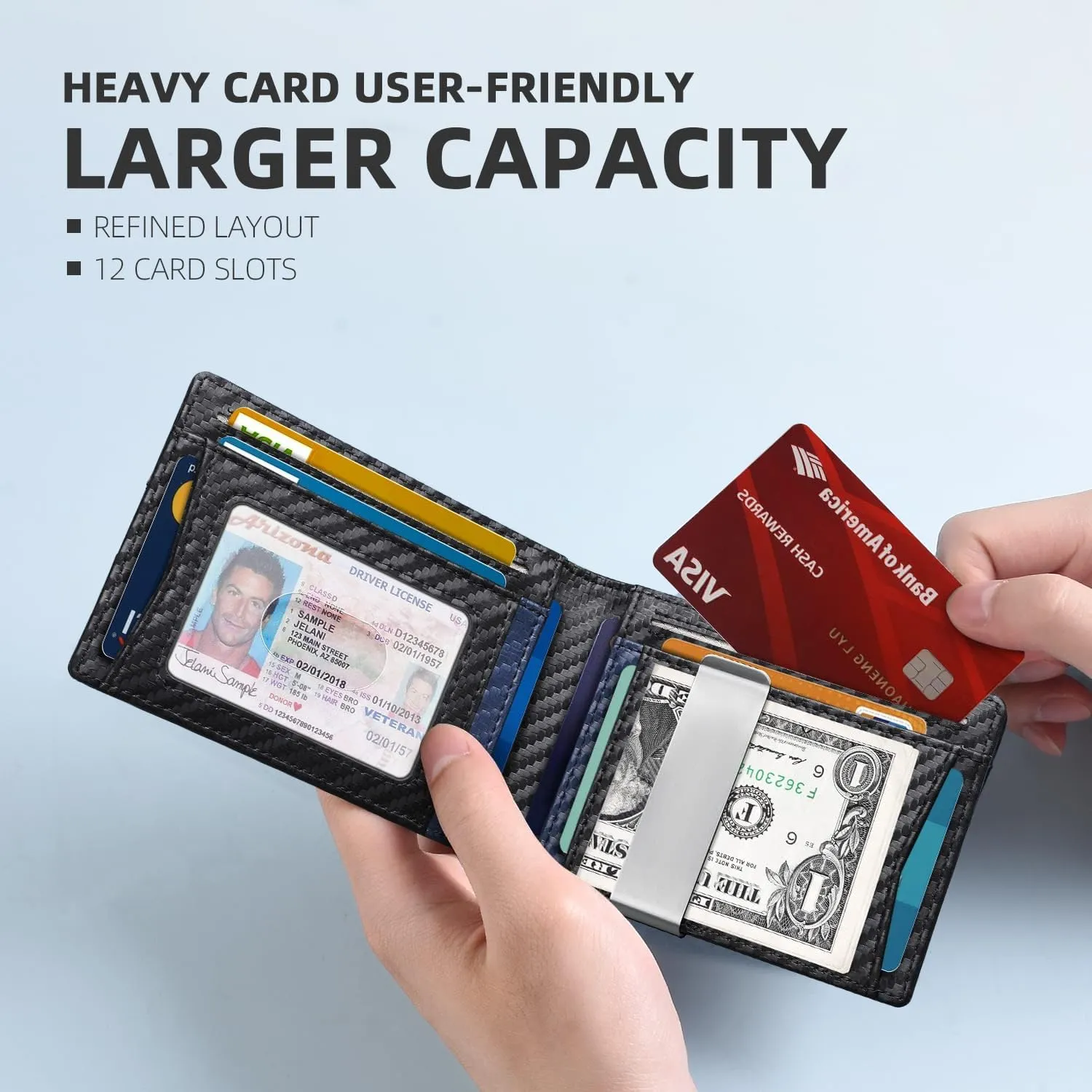 Zitahli Slim Wallet for Men Gifts 12 Card Slots ID Window With Money Clip Minimalist RFID Front Pocket Bifold Leather Small Thin Gift Box Dad Birthday Christmas Regalos Hombres